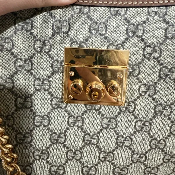 GucciOphidia Padlock Beige and Brown Shoulder Bag with Gold Accents - Picture 8 of 9
